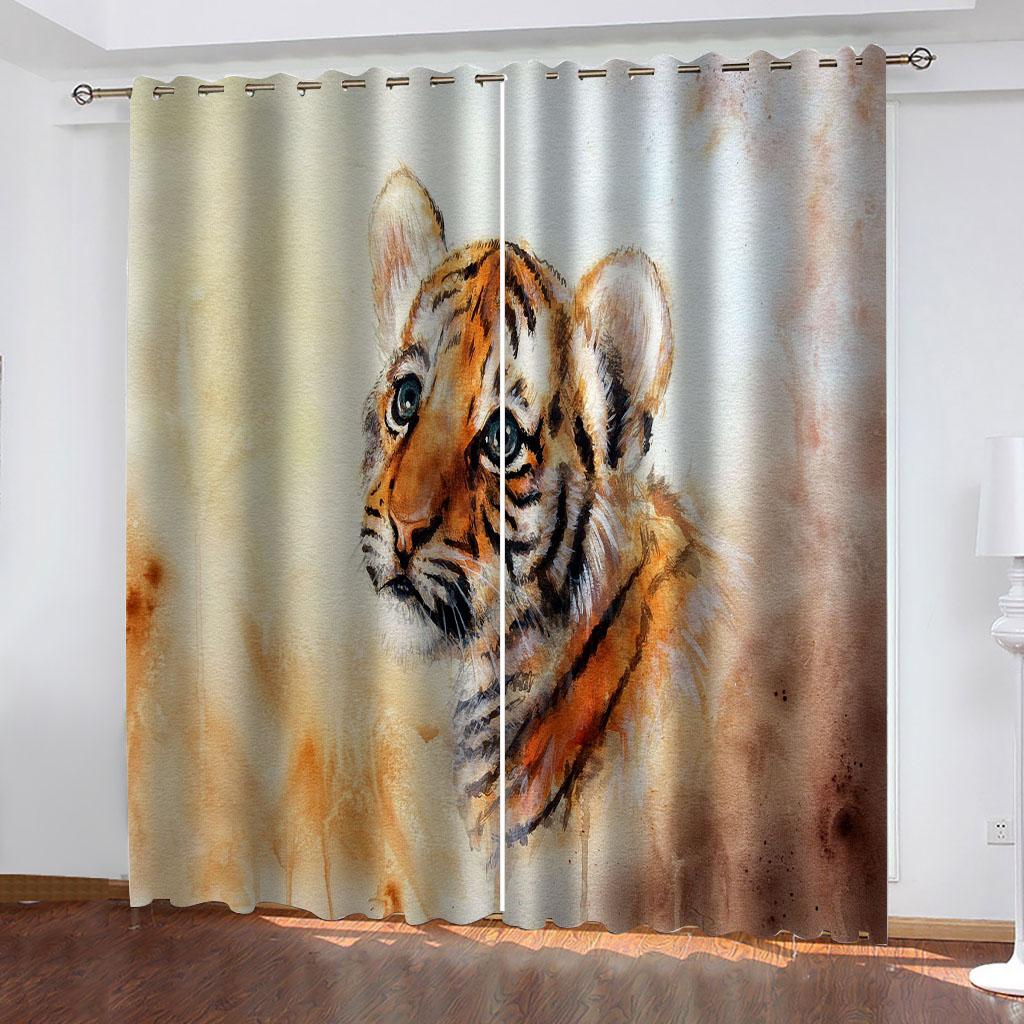 

Затемняющие шторы с 3D акварельными животными и узором, 2 панели, для мальчиков и девочек, декор для спальни, шторы для гостиной, детской комнаты W70xH160cmx2&hook