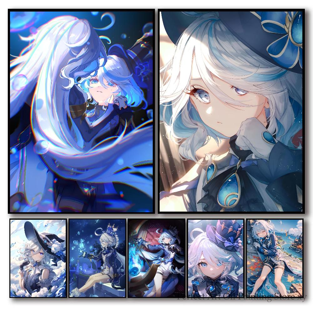 1pc Popular Anime Game Cute Girl Furina Genshin Impact Poster HD Posters Home Room Bar Cafe Decor Art Wall Painting Picture