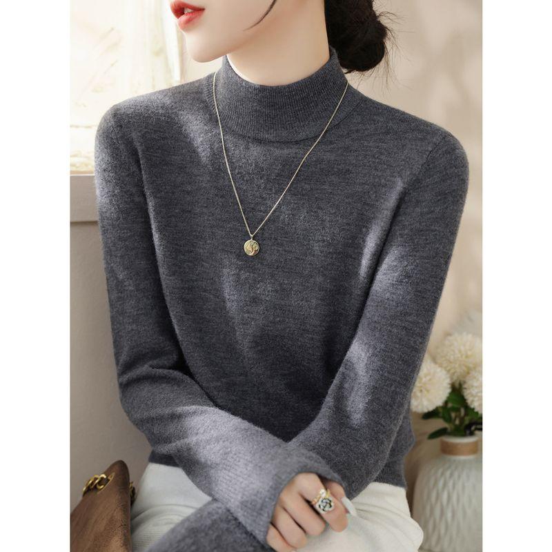

New Arrival Fashion Thickened Loose Knitwear Women s Clothing Fancy Wool Half Turtleneck All-Matching Long Sleeve Top Sweater Dark gray M