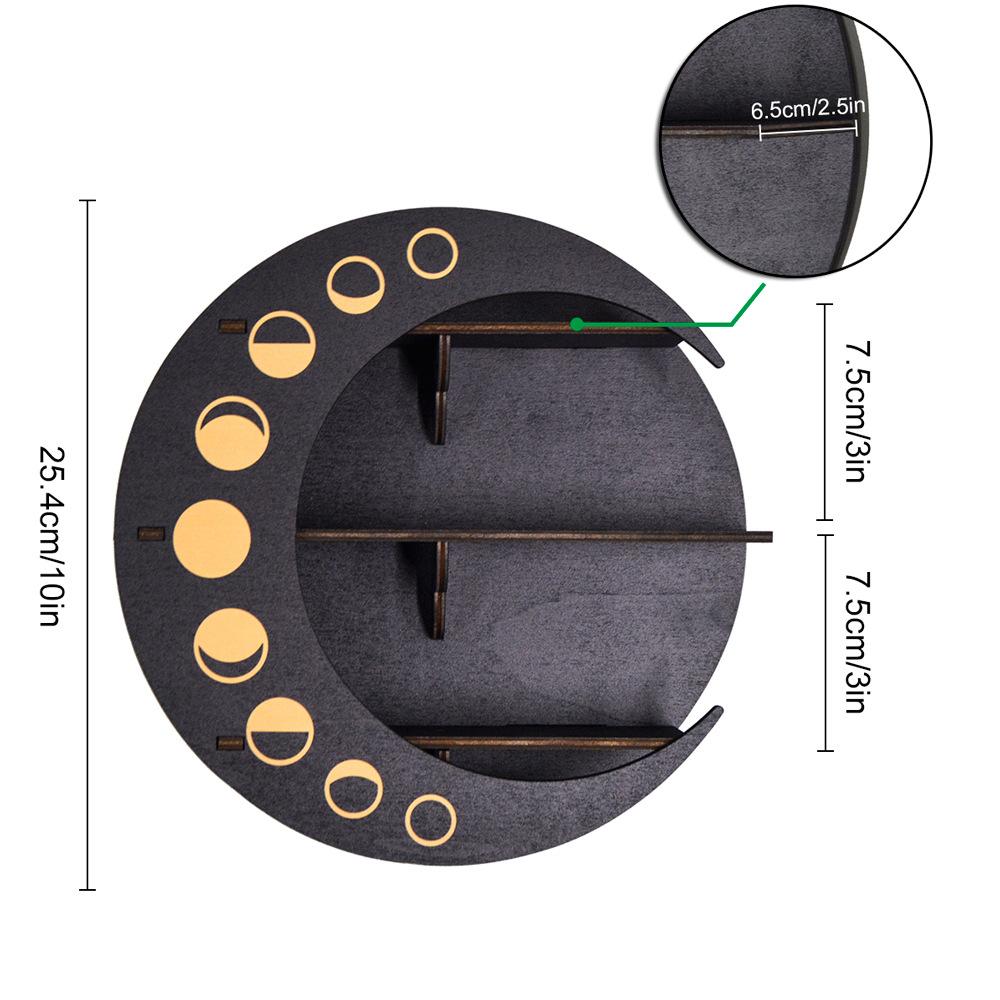 Boho Wall Mounted Black Moon Round Wooden Stand Rack Crystal Storage Display Floating Shelf Home Decoration