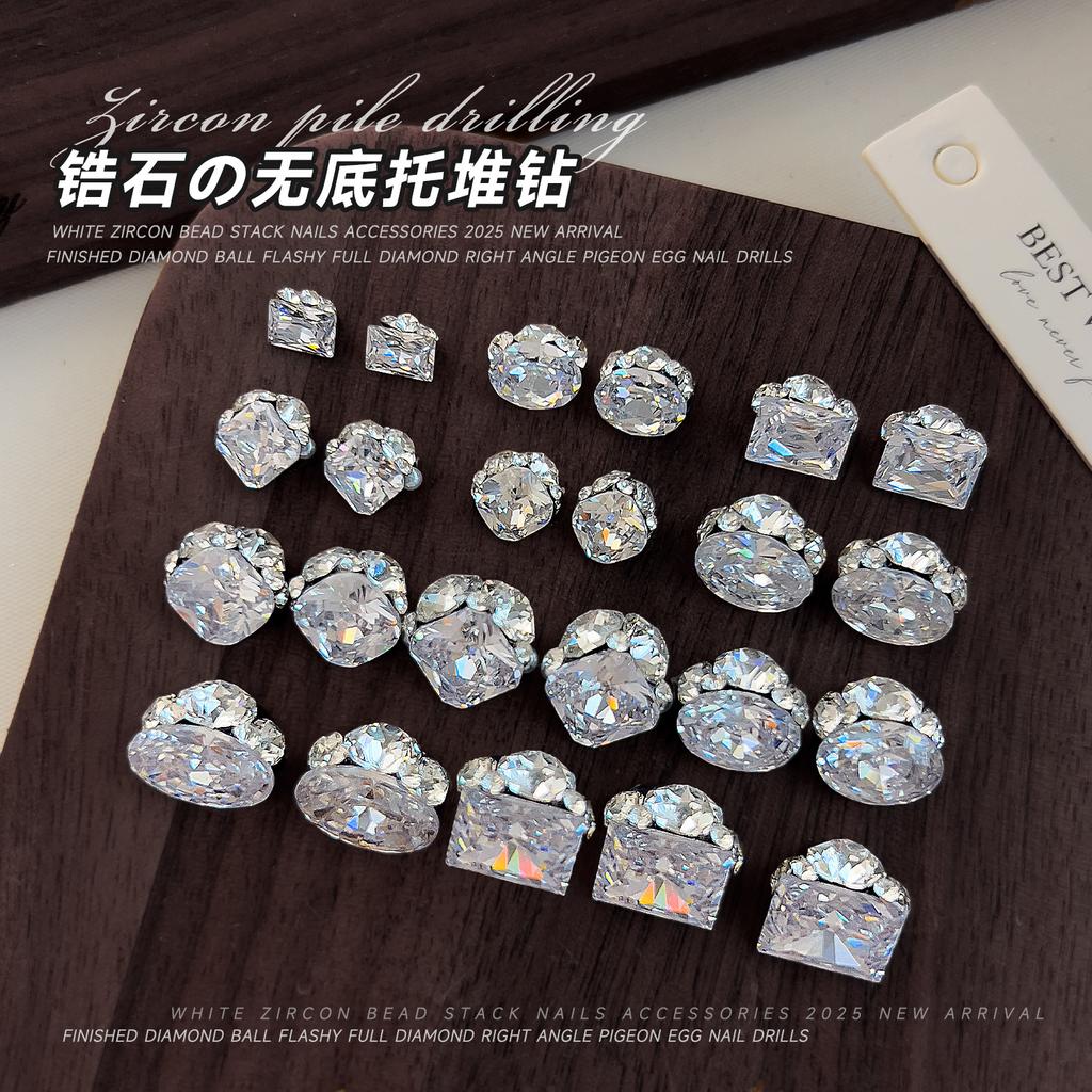 Sparkling Zircon Nail Art Pile Jewelry Light Luxury Versatile Transparent White No Bottom Support Rock Sugar Pigeon Egg Ball Finished Product