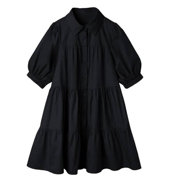 Hepburn-Style French Little Black Summer Dress: Chic Pleats & Feminine Touch S