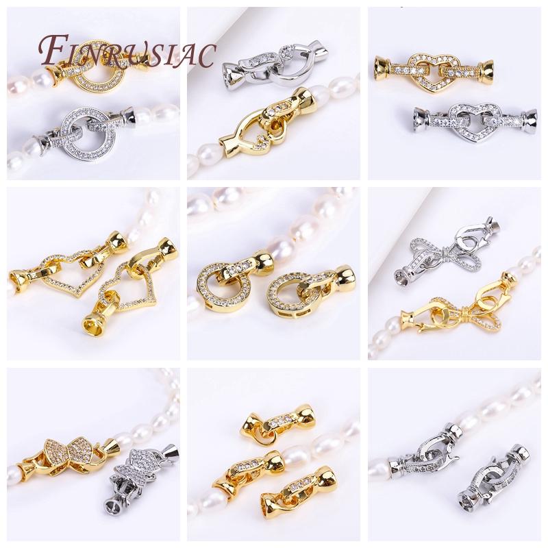 18K Gold Plated Inlaid Zircon Round Connector Clasps For Necklace Making,End Caps Fastener Clasp Handmade DIY Jewelry Making