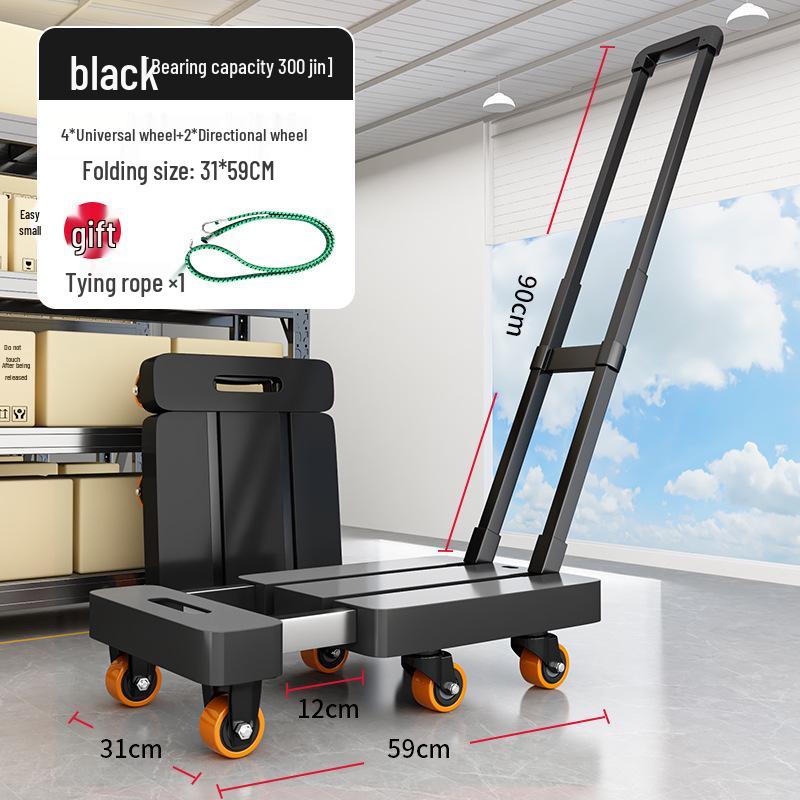 Compact Six-Wheel Telescopic Flatbed Hand Truck with Silent Foldable Design