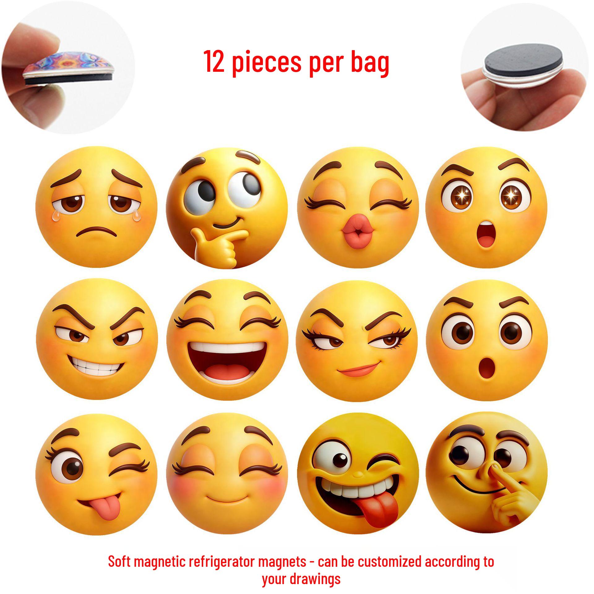

Yellow Cartoon Emoji Glass Refrigerator Magnet Sticker 25mm Refrigerator Magnets Set of 12 (FDL224)