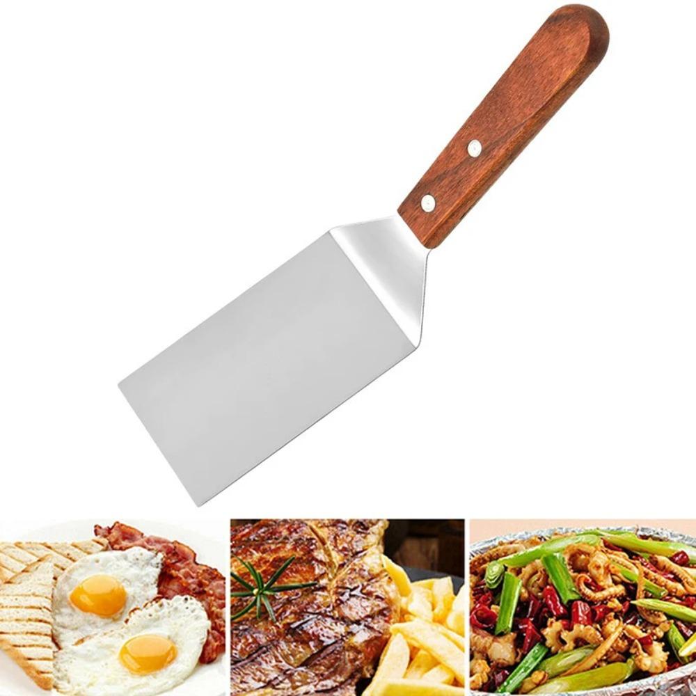 Stainless Steel Pizza Shovel Wood Handle Grill Scraper Square Head Steak Spatula  Barbecue