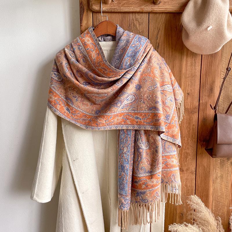 Fashion Ethnic Style Women Paisley Jacquard Scarf Thick Cashmere Classic Tassel Shawl Warm Neck Winter Wrap Pashmina Floral