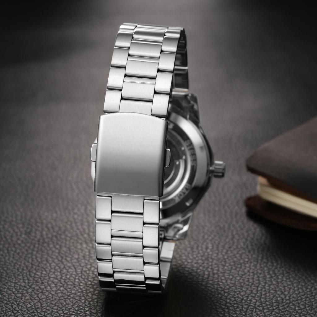 Men's Automatic Mechanical Skeleton Watch Luminous Analog Display Antique Waterproof Stainless Steel Band Casual Business Silver Gold black -