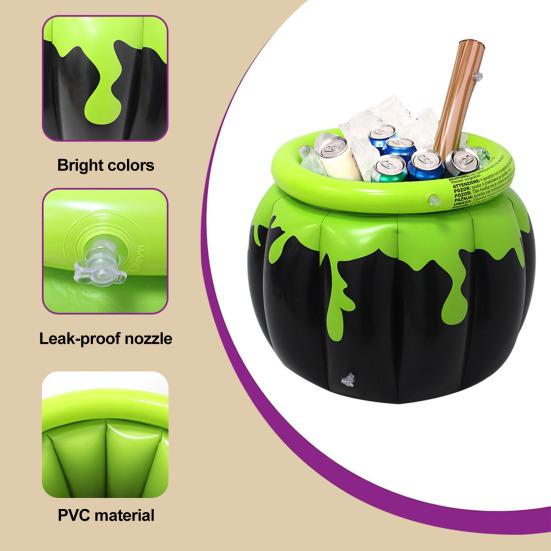 Inflatable Cauldron Cooler Halloween Witch Cauldron Ice Bucket Summer Party Drink Container Beverage Holder for BBQ Party Supplies