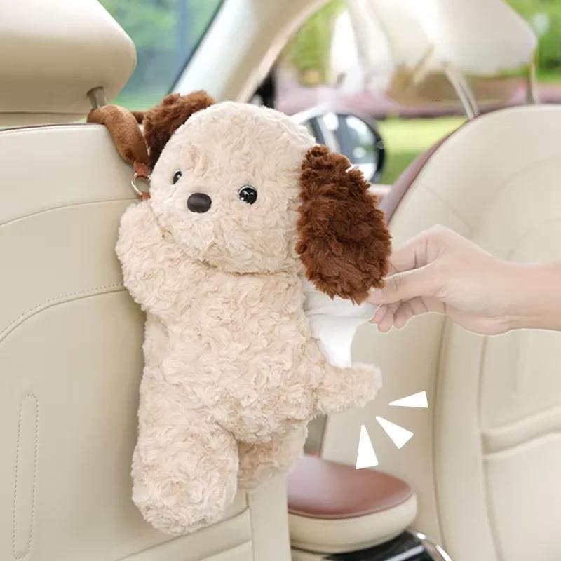 Car Universal Tissue Box Pet Cute Creative Hanging Tissue Holder Plush Vehicle Tissue Case Paper Box