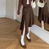 Elegant Suede Midi Skirt with Irregular Slit - Women's Autumn/Winter Fashion