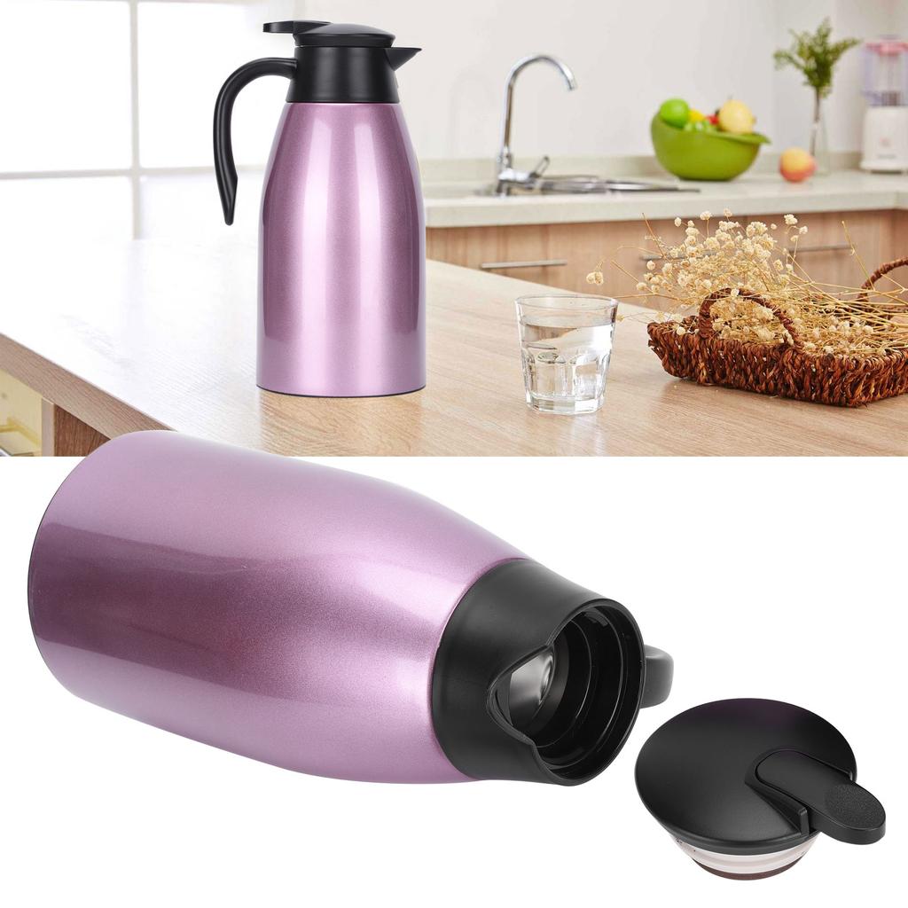 2L Großes Fassungsvermögen Isolierter Heißwasserkrug Innen Edelstahl Thermoskanne Lila 2L