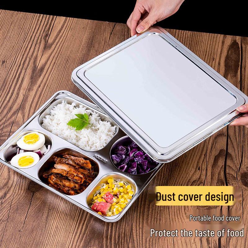 Stainless Steel Partitioned Lunch Plate with Lid