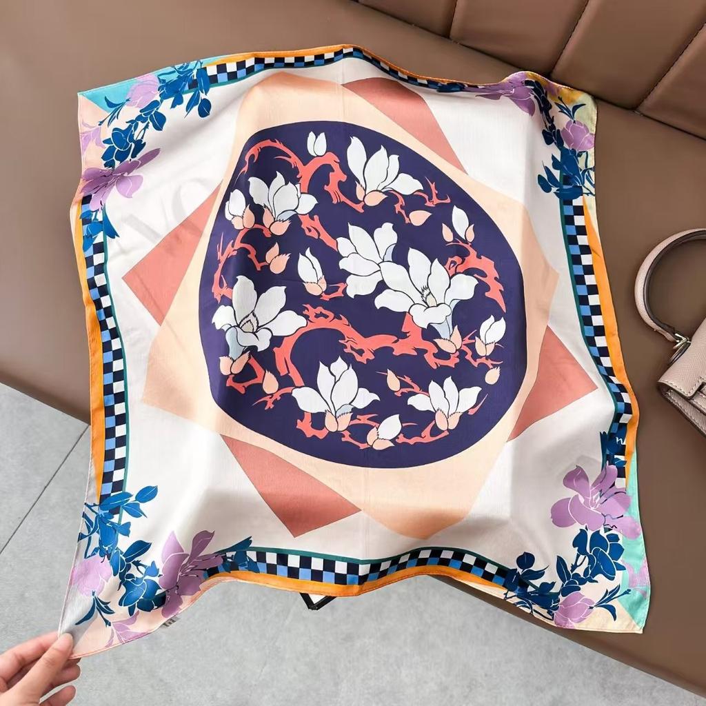 New Silk Silk Scarf Women's Spring Fashion Elegant Peony Plain Crepe Satin Silk Scarf 100% Mulberry Silk Square Scarf 53 Silk Scarf