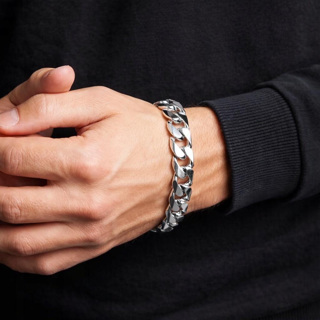 THICK SILVER Men' Bracelet 15mm SILVER 925 Italian Cuirass Bracelet