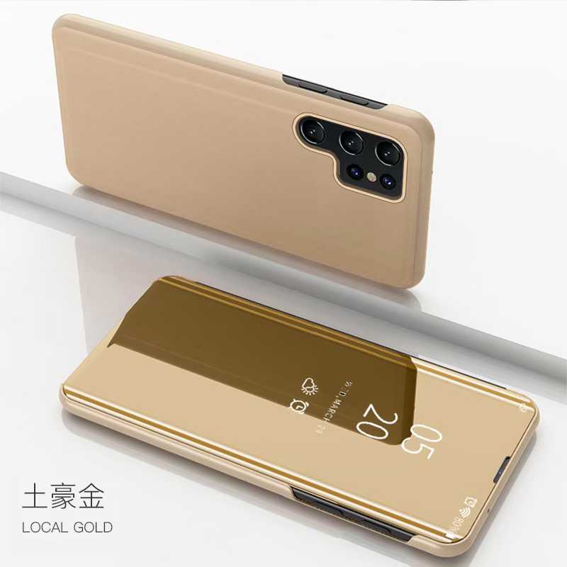 Busin Plating Mirror Smart View Sle Leather Flip Phone Case For Samsung S26 Ultra S25 S24 S23 Plus FE Anti-fall Protection Cover