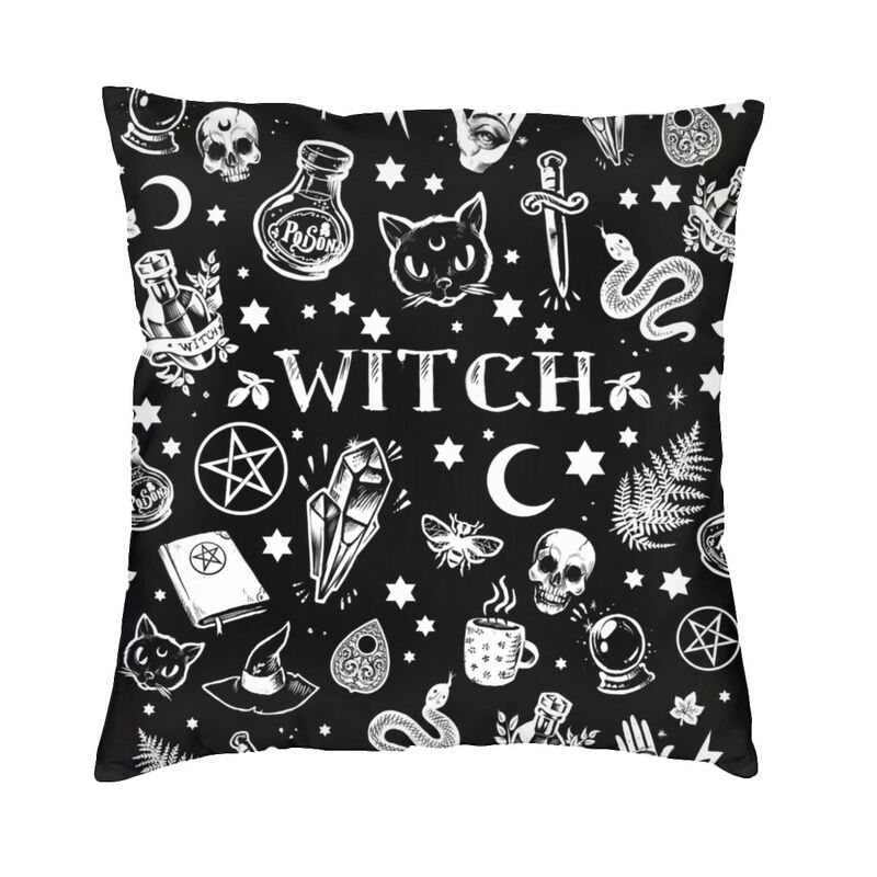 M Witch In Black Square Pillowcover Home Decor Occult Witchy Magic Cushions Throw Pillow For Car Double-Sided Printing