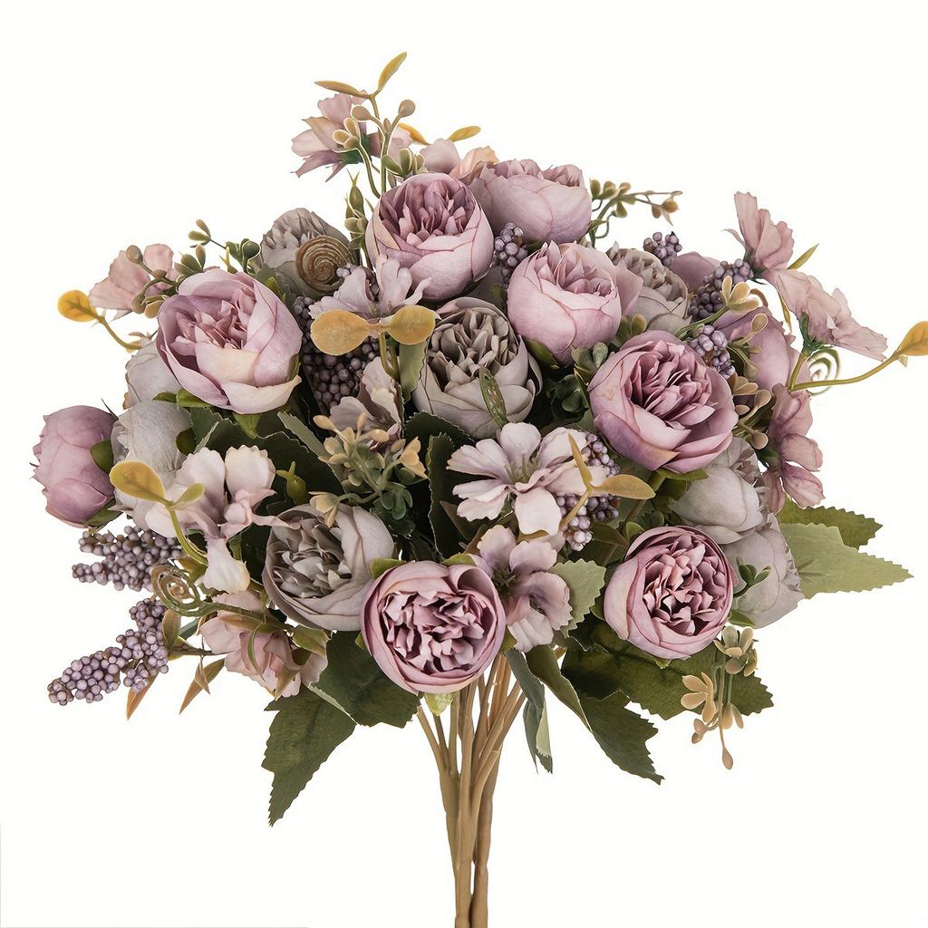 Silk Artificial Flowers Tea Bud Roses Peony Decor Wedding Wall Bridal Bouquets Home Vase Fillers Garden Party Pretty Decorations