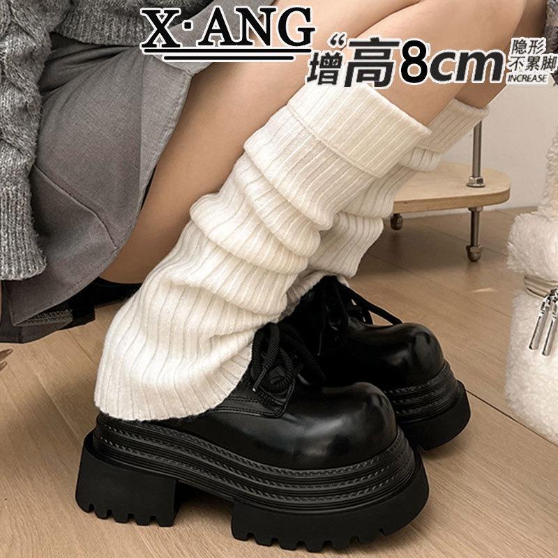 Muffin Thick Sole Heightening Small Leather Shoes Women's Big Head Derby Shoes Spring New Small Single Shoes