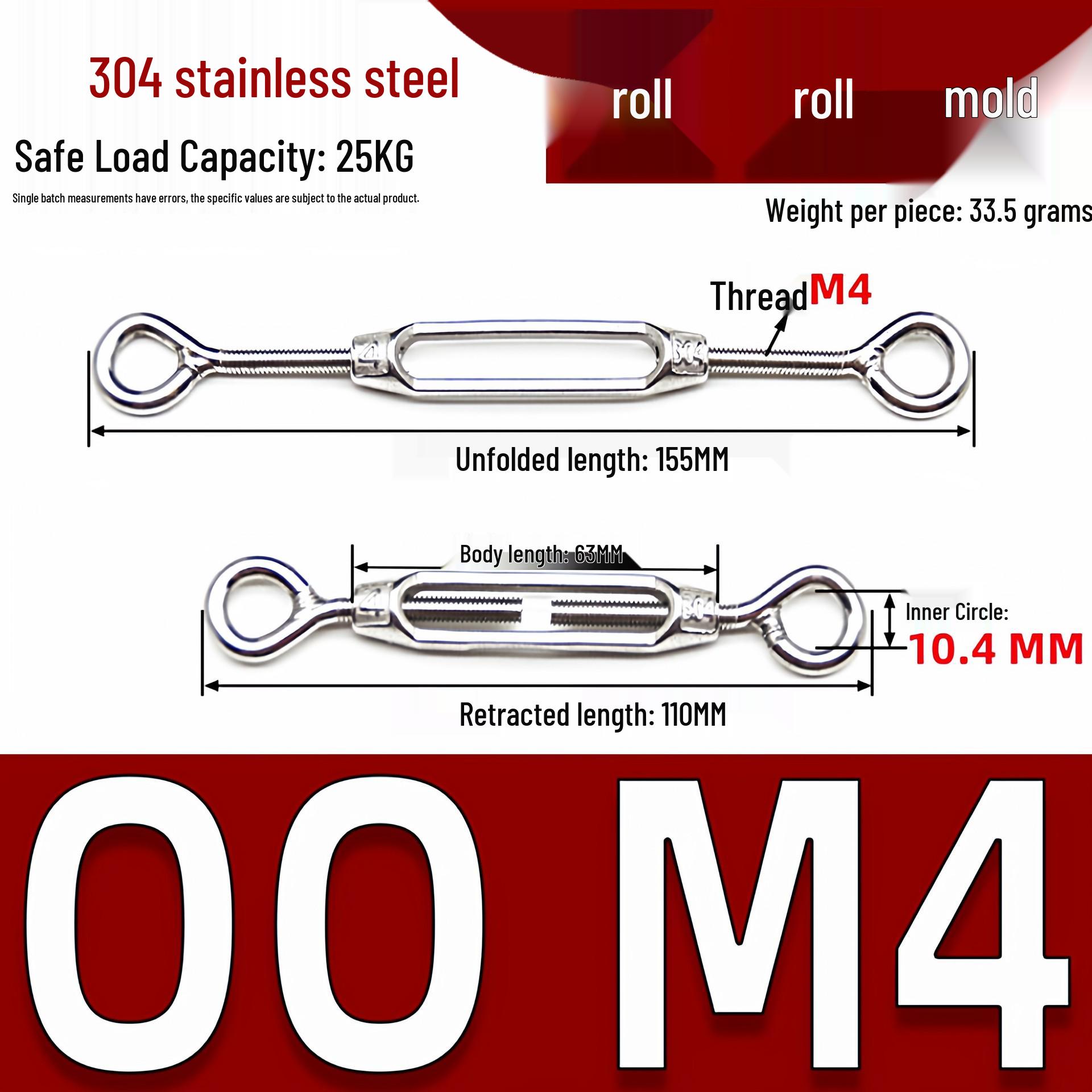 

304 Stainless Steel Eye Bolt Turnbuckle Screw Tensioner Spiral Buckle for Steel Wire Chain