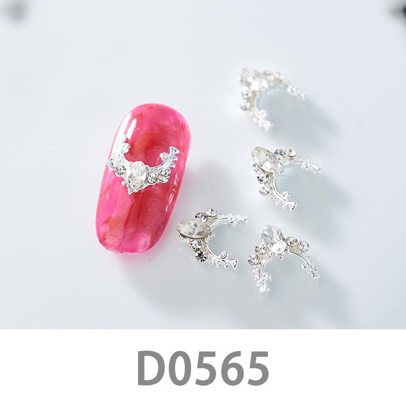 10Pcs Gold Silver Elk Antler Shape Alloy Diamond Nail Ornament Manicure Decoration Accessories