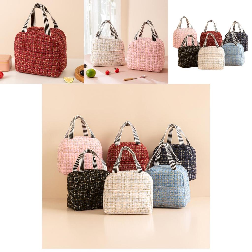 Polyester Small Fragrance Style Bento Bag With Thermal Insulation And Multiple Storage Functions