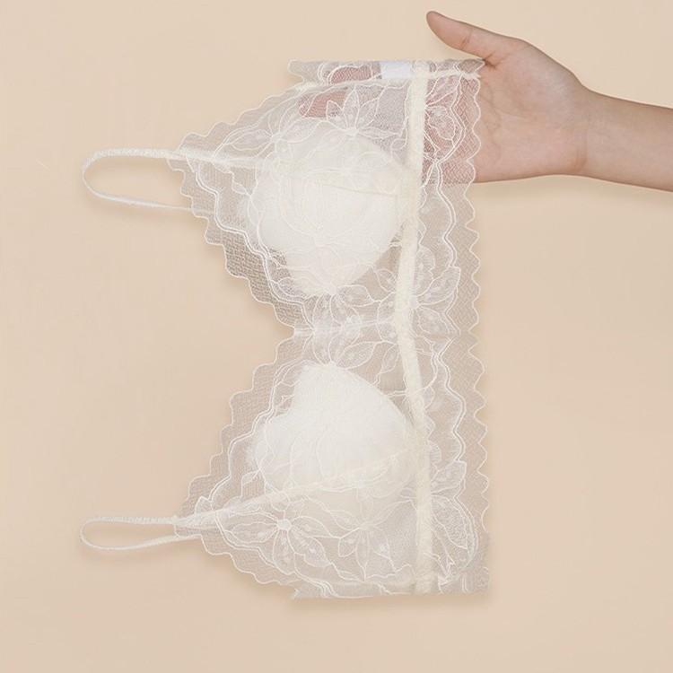 Women Summer Ultra Thin Pure Desire Sexy Gauze Lace Embroidery Beauty Back with Breast Without Trace Underwear