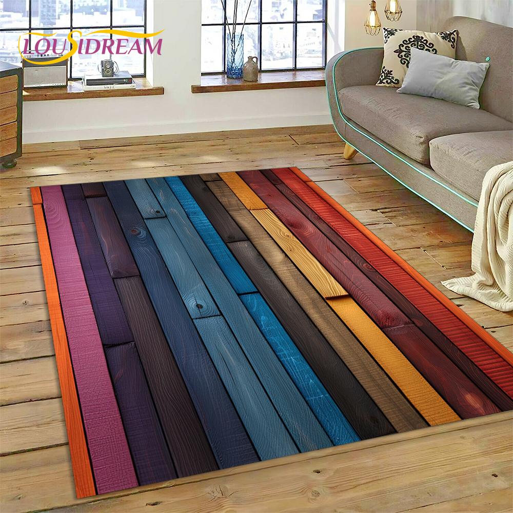 Alfombra Personalizada de Madera con Grano de Color 3D para Decoración de Sala de Estar y Dormitorio, Felpudo Antideslizante para Sofá Felpudo
