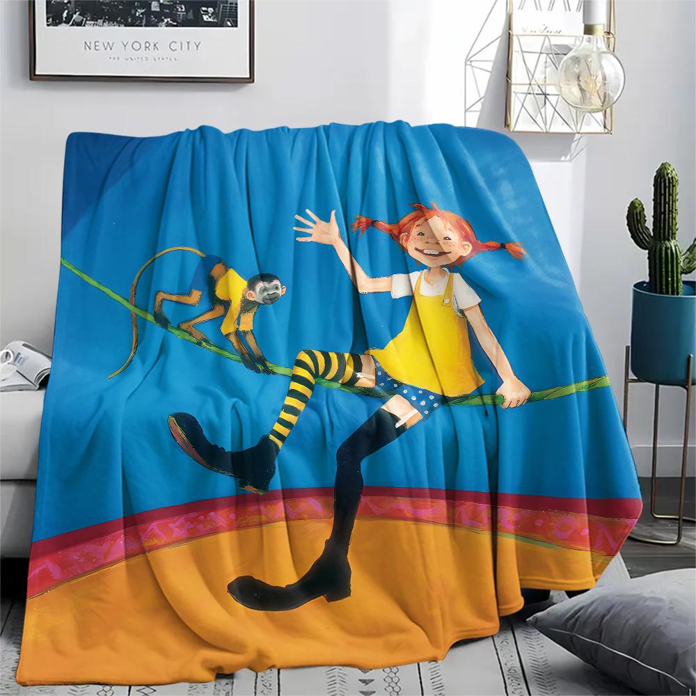1PC Pippi Longstocking Print Flannel Blanket, High Quality All Seasons, Home Decor, Warmth and Comfort, Perfect for Christmas Gifts
