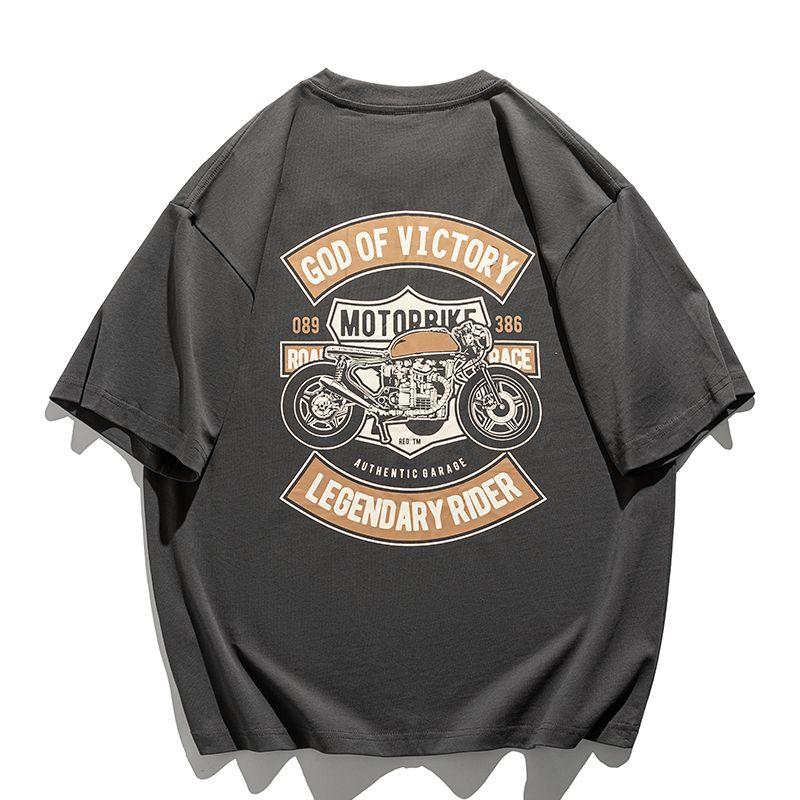2025 Summer New retro motorcycle print Tshirt cotton loose and fashionable shortsleeved streetwear for men and women