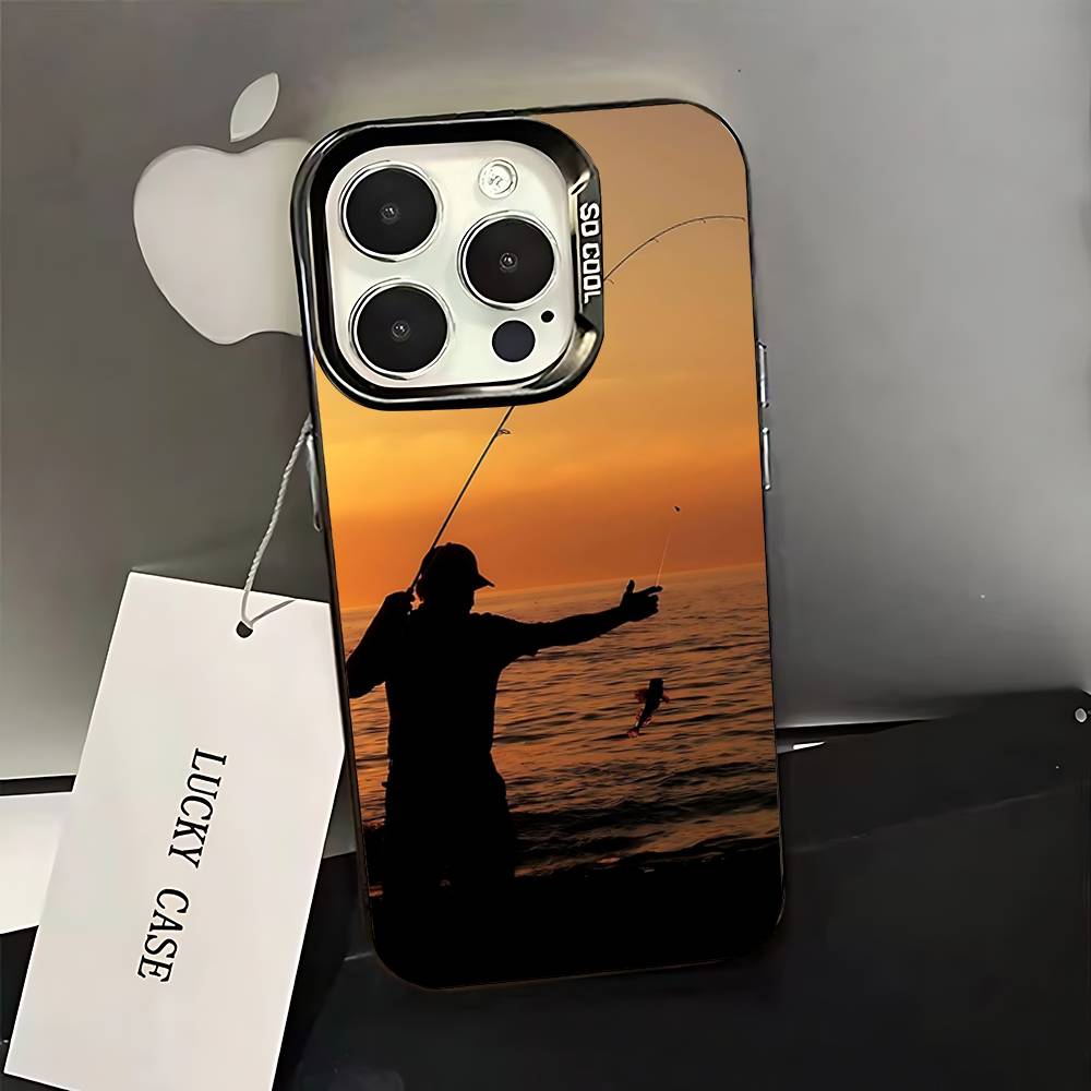 Karpfenfisch Angelrute coque Handyhülle Für iPhone 16,15,14,13,12,11,Pro,XS,Max,Plus,Mini,SE Schwarz Candy Matt Stoßfeste Hülle