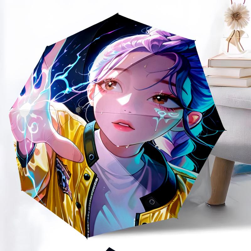 Ombrello Pieghevole KPOP Hunter alla Moda con Apertura/Chiusura Automatica. Portatile e Pieghevole, Ideale per Regalo, Viaggio e Uso Quotidiano.