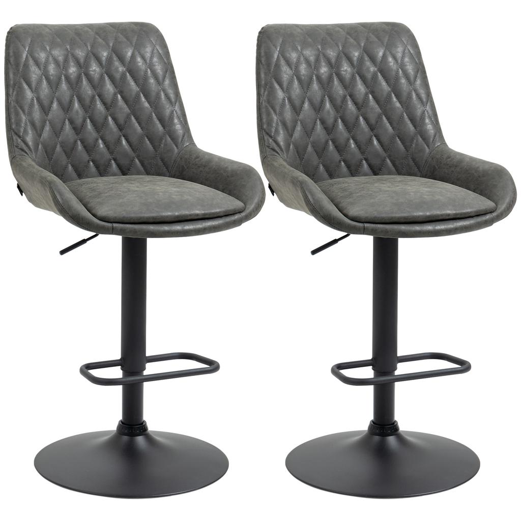 Bar Stool Kitchen Stool Designer Stool, Height-Adjustable, with Footrest, 51 cm x 59 cm x 117 cm, Dark Gray + Black