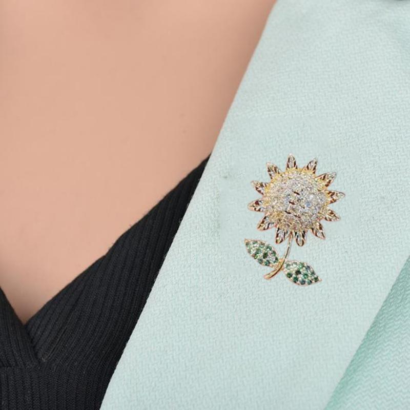 Broche délicate en émail tournesol, plante, fleur, élégante, pour femme, épingle à revers en zircon, accessoires pour vêtements, cadeau, bijoux