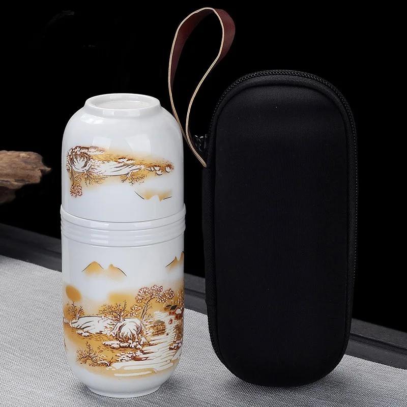 

Ceramic Portable Travel Teapot Set Bring A Travel Bag Outdoor Double Chinese Kung Fu Tea Set Underglaze Colour Tea Ceremony Set Six-piece Set