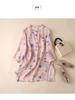 2025 Women's Trendy Loose Nine-Sleeve Printed Ramie Stand Collar Pullover Shirt