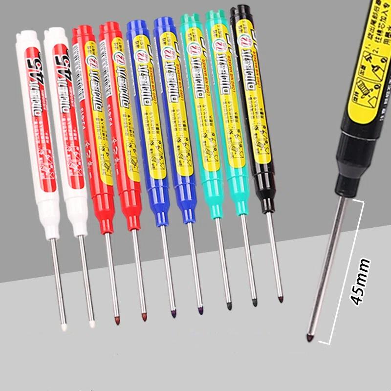 1Pcs 45Mm Extra-Long Nib Oil-Based Marker, Refillable, Black, For Deep Hole Line Marking On Wood, Tile, Construction Site