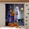 Halloween Horror Atmosphere Decorative Curtains Gothic Style Castle Pumpkin Cartoon Print Curtains Holiday Party Decorative 2PCS
