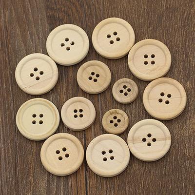 50PCs Wooden Buttons Natural Color Round 4-hole Sewing Scrapbooking DIY