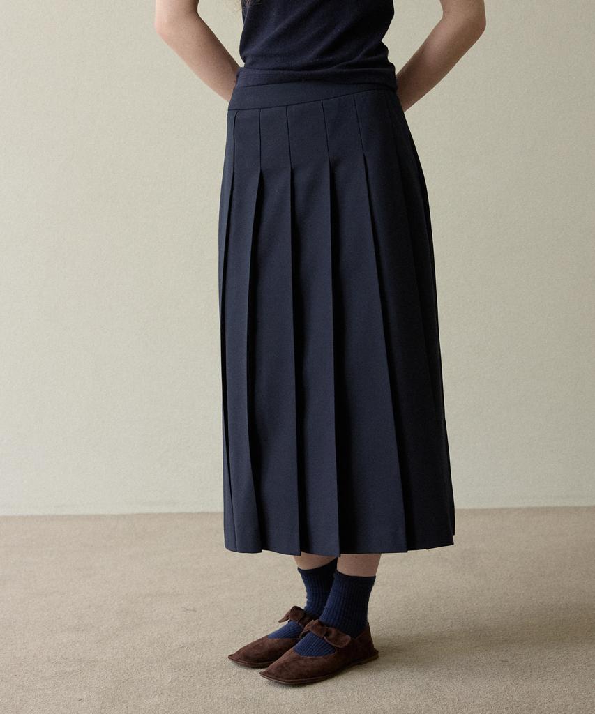 Opeundoeoseutyudio Medium Long Pleated Skirt Navy