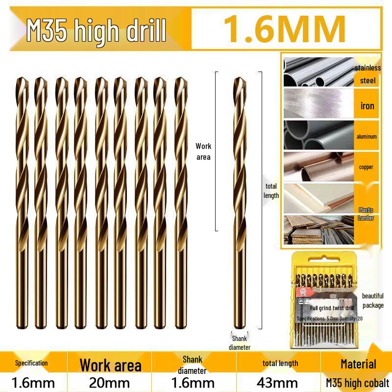 Burghiu elicoidal M35 Cobalt pentru tablă metalică din oțel inoxidabil de înaltă duritate.