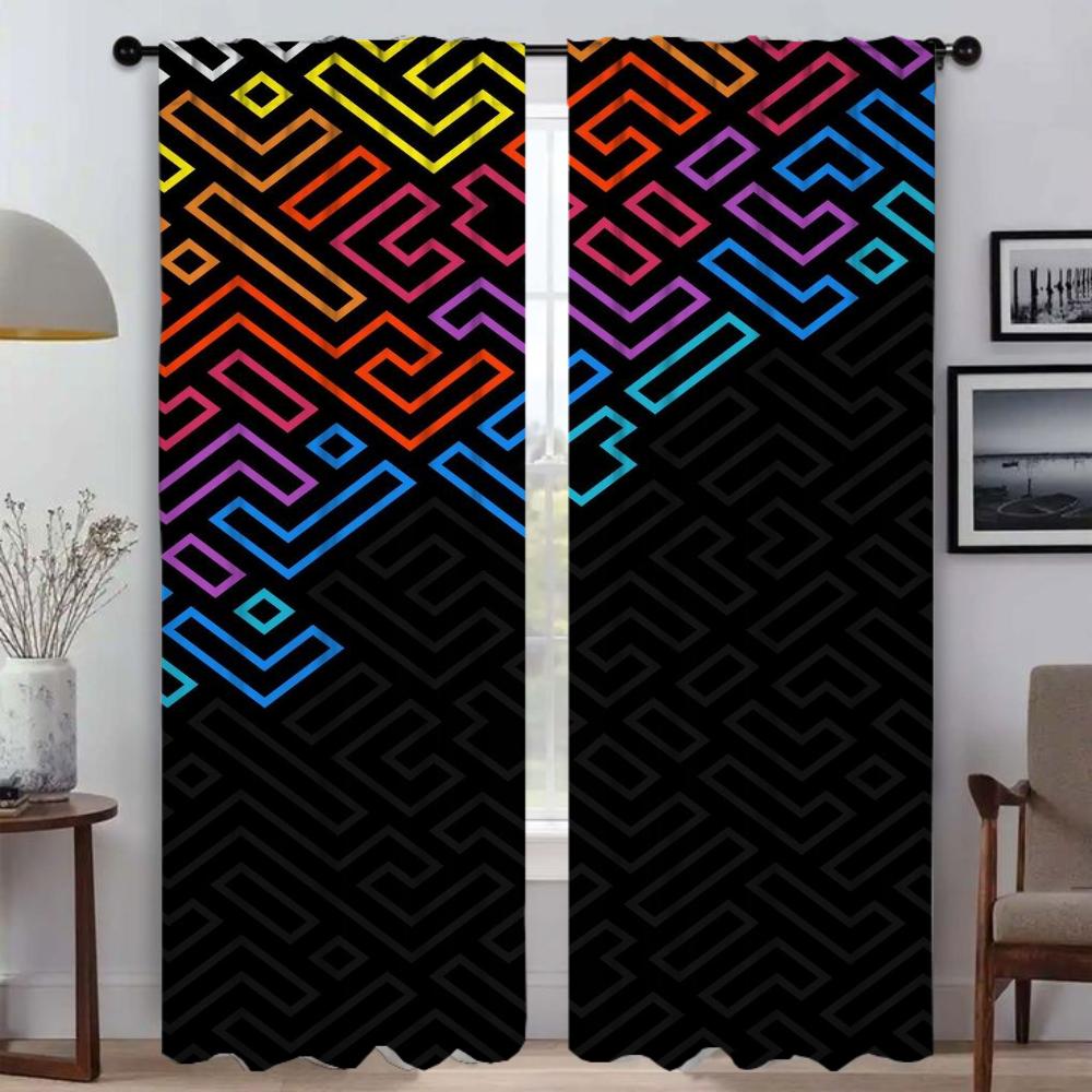 Home Interior Curtains Living Room Curtain Colorful Pattern Blinds Tulle Bedroom Partition Shades Set Of 2 Made Polyester Decor