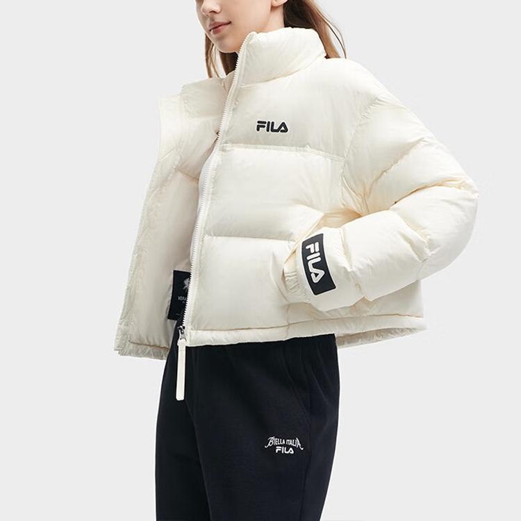 FILA Solid Color Logo Zip Stand Collar Long Sleeve Down Jacket Women outerwear White F51W349901FIV