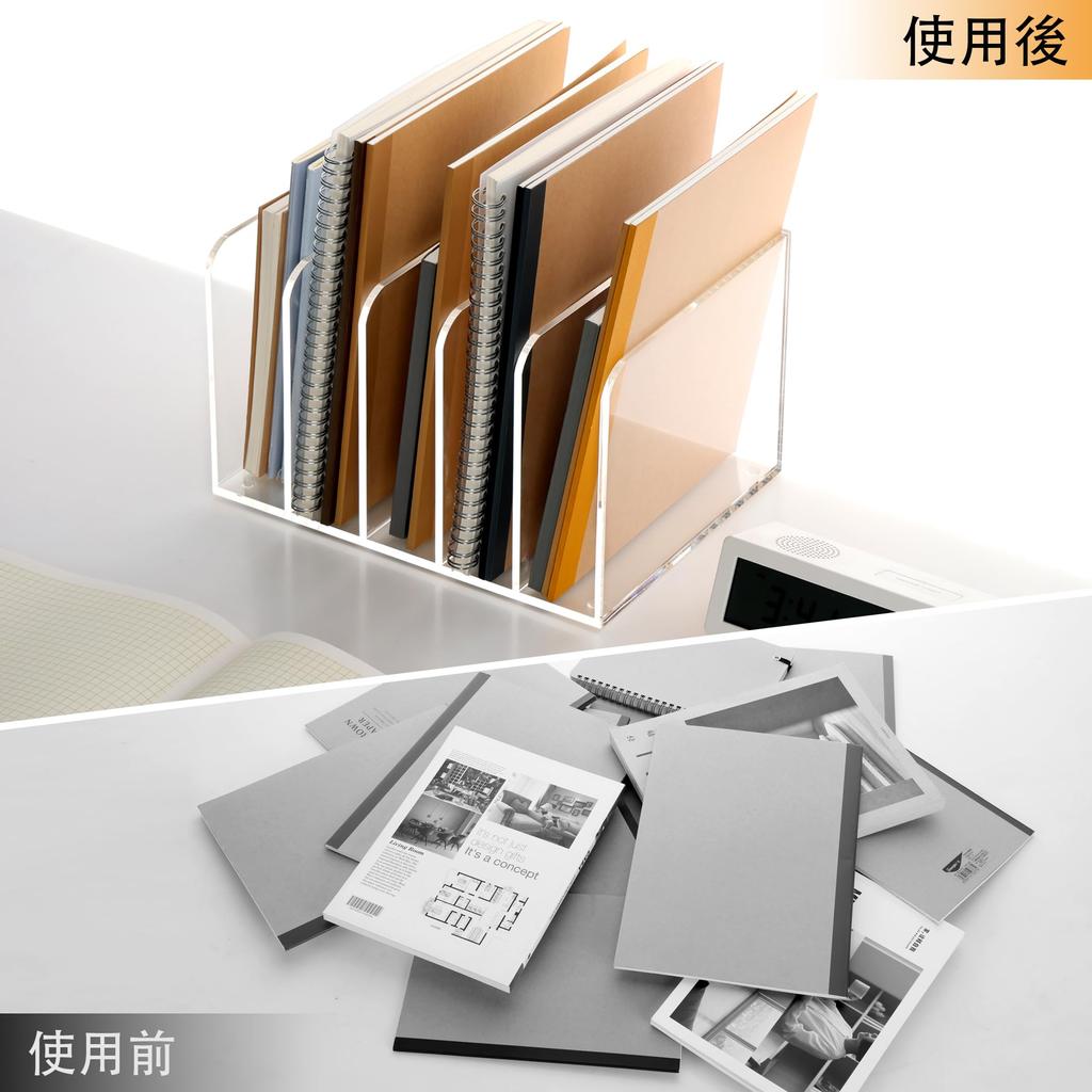 SANRUI File Box Desk Shelf, 5-Tier Book Stand, Acrylic, Desktop Shelf, Vertical Compartment, Desktop Document Storage, Office Supplies, Clear
