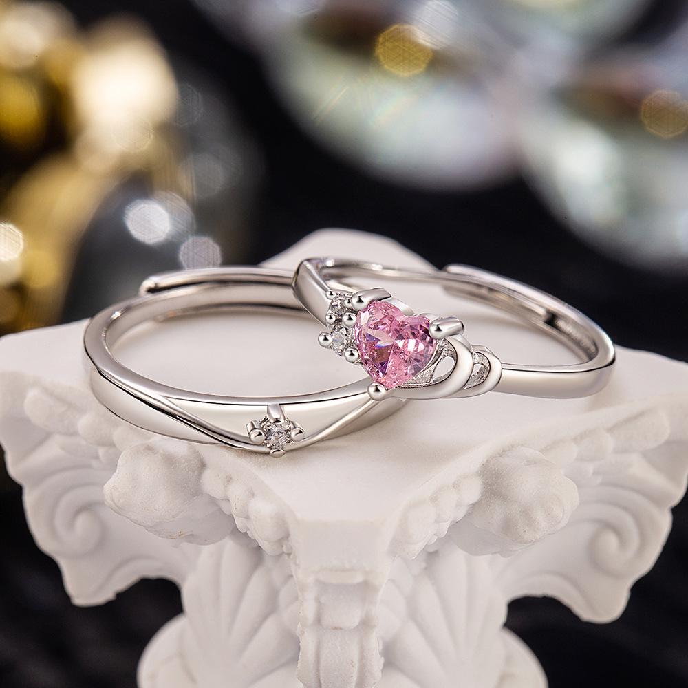 Versatile Cross Pink Cubic Zirconia Adjustable Couple Ring for Men & Women