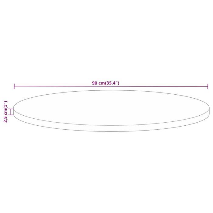 VidaXL Dessus de Table, Dessus de Table de Remplacement, Dessus de Rechange Salle à Manger, Ø 90x2,5 cm Rond Bois Massif de 370015