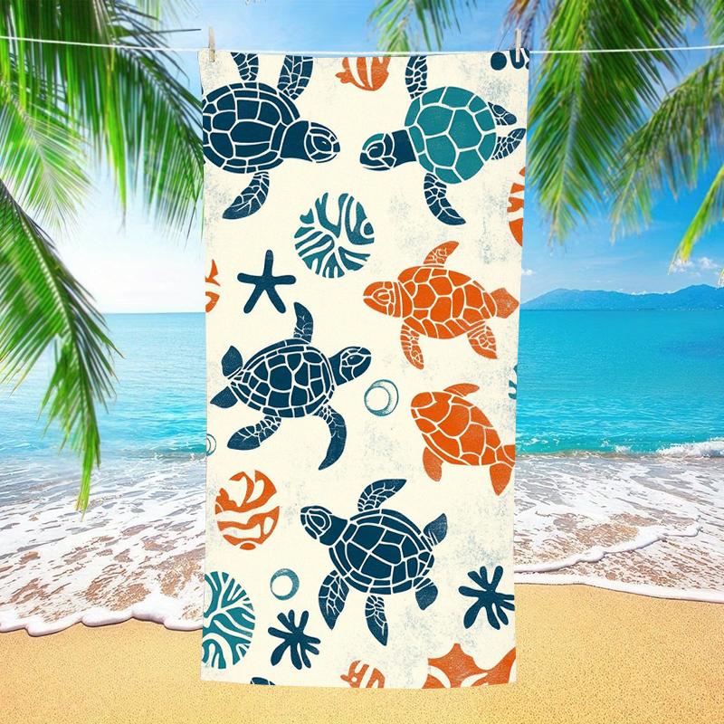 Vintage Colorful Sea Turtle Beach Towel Quick Dry Nautical Starfish Coral Print Towel for Summer Beach Pool Travel Vacation