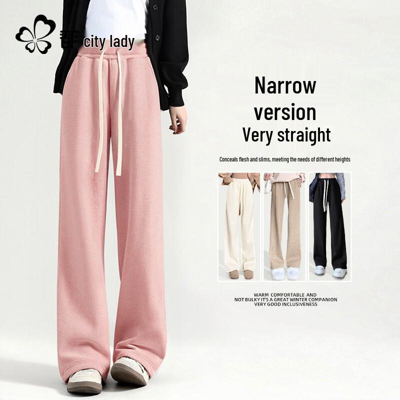 Women s Fleece-Lined High-Waist Straight Leg Casual Pants M