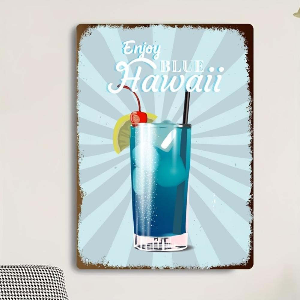 

1pc Vintage Enjoy Blue Hawaii Metal Sign - 8x12in Retro Tinplate Cocktail Wall Art, Rustic Decor for Bar/Cafe/Home 20x30cm（7.8x11.8inch）