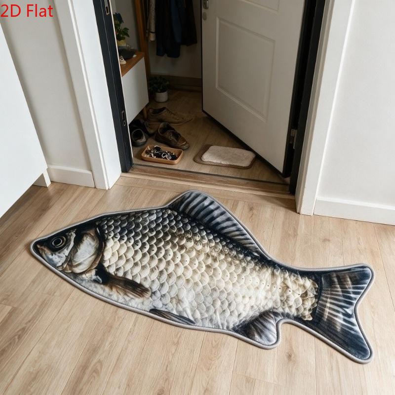 Funny Crucian Carp Fish Shape Rug Non Slip Floor Mat for Living Room Bedroom Bathroom Kitchen Home Decor Washable Carpet